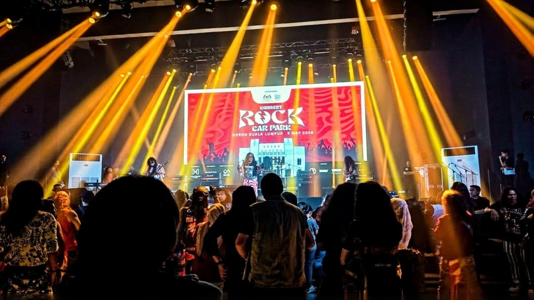 Concert stage rental setup with truss, LED screens, lighting and sound equipment