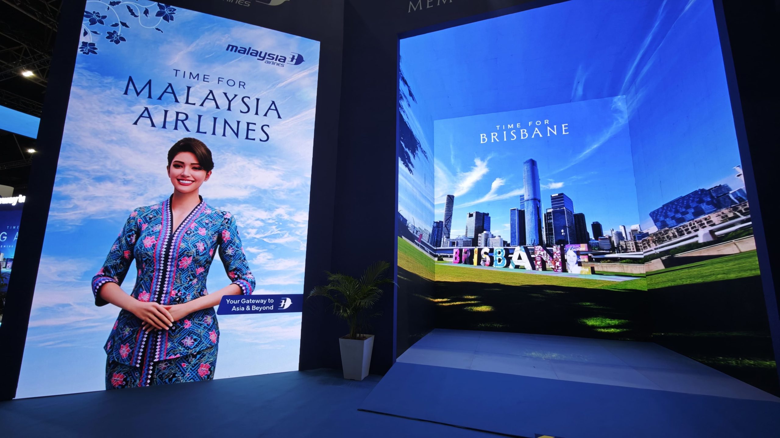 An exhibition booth featuring an LED screen for product demonstrations, brand messaging and visitor engagement at a trade show.