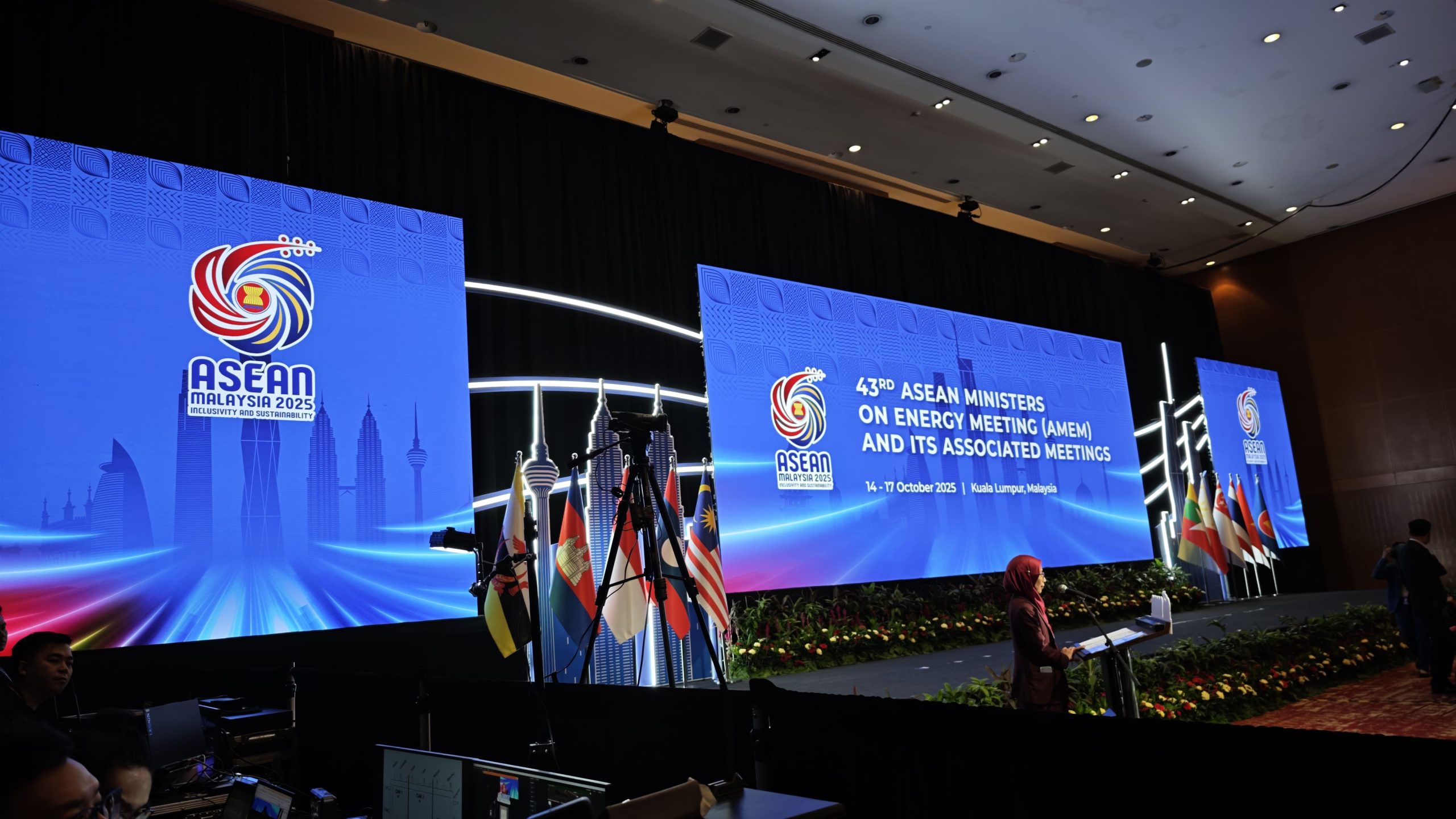 LED screen rental setup displaying presentation content at a corporate conference