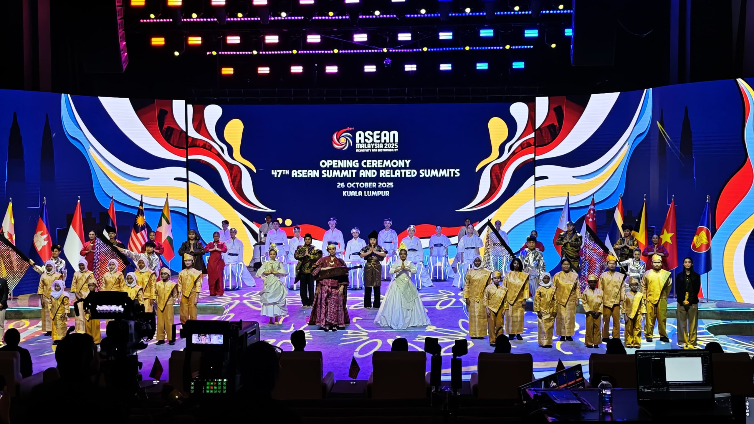 Event production that has LED screens, sound systems, lighting and staging for a live event.