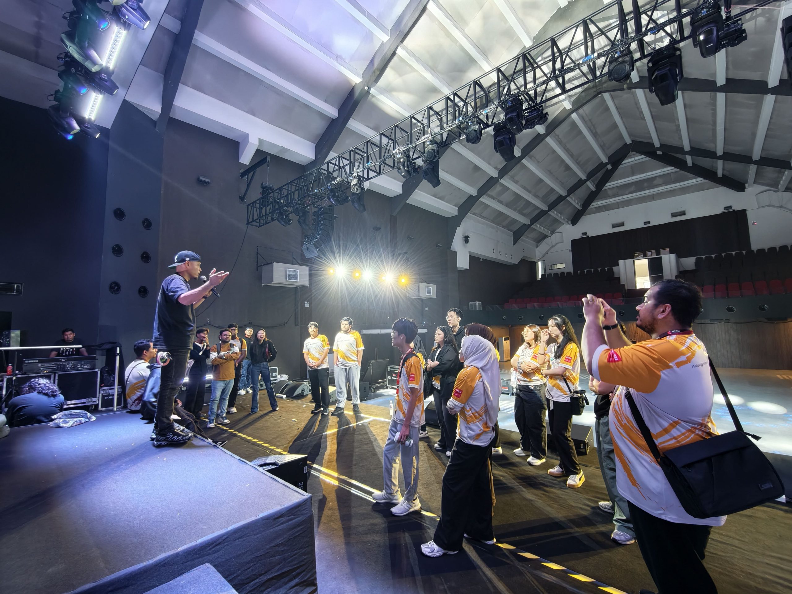 MSU Event Management and Music Technology students explore sound systems, lighting and staging during a DOREMi industrial visit at ODEON KL.